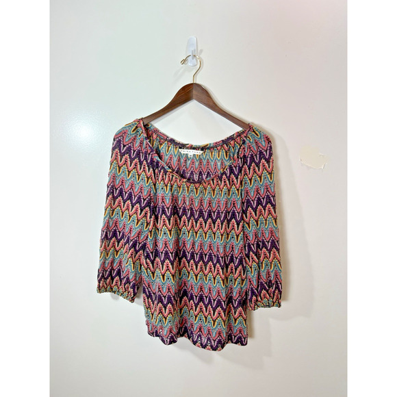 Trina Turk Women’s Knit Blouse Sz M Multicolor Vibrant Boho Gypsy Hippie Rainbow - Picture 1 of 8